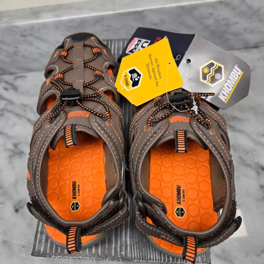 Khombu Kids Brown Orange Closed Toe Hiking Sandals (3) Bungee Lace / Water Shoes